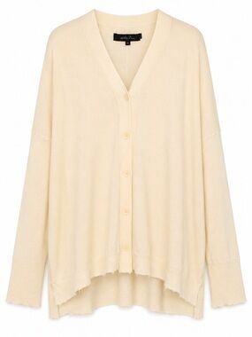 Urban Zen 100% Cashmere Cream Button Front Distressed Hem Made in Italy ML